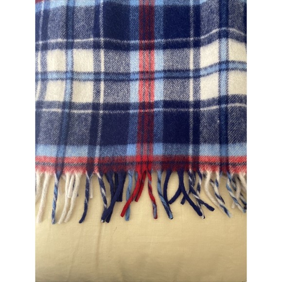 Vintage CURVON 100% Wool 45x37 in Stadium Lap Plaid Blanket Fringe - Picture 5 of 5